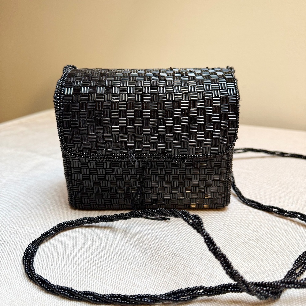 Vintage First Issue Black Caviar Beaded Shoulder Evening Bag